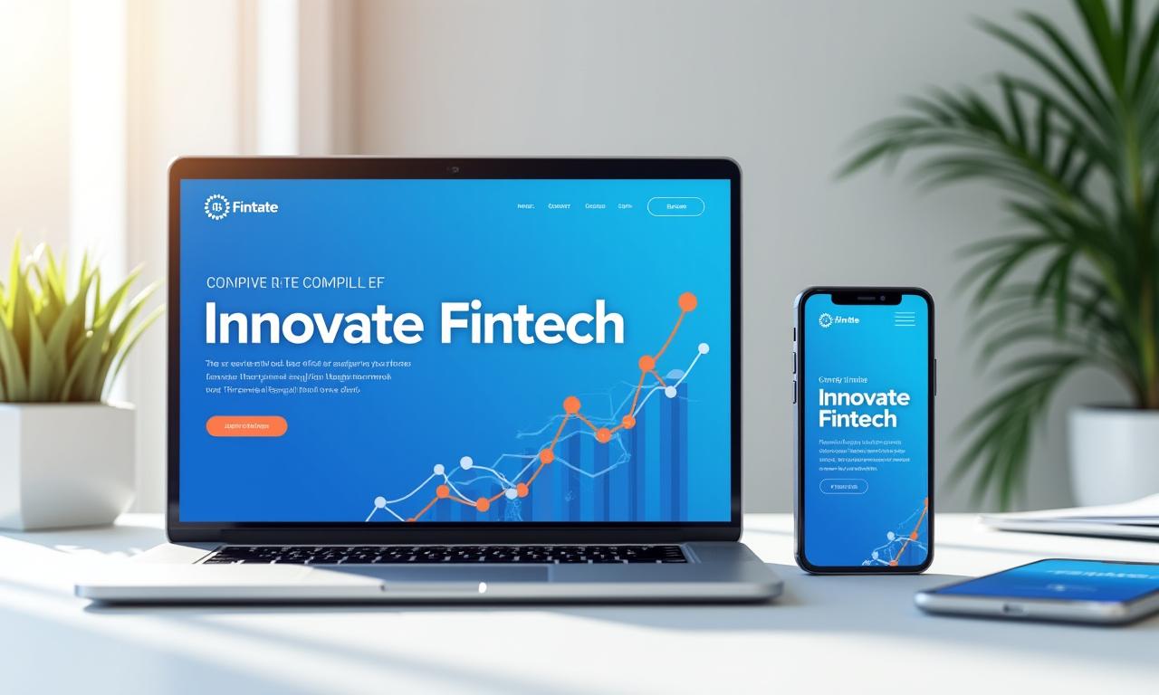 Mockup of the new Innovate Fintech brand on a laptop and phone screen.